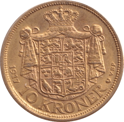 1917 GOLD 10 KRONER DENMARK - GOLD WORLD COINS - Cambridgeshire Coins