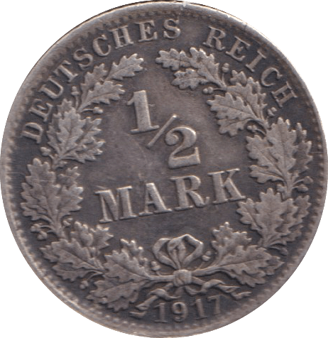 1917 SILVER 1/2 MARK GERMAN - SILVER WORLD COINS - Cambridgeshire Coins