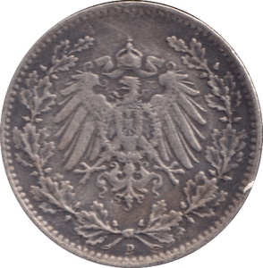 1917 SILVER 1/2 MARK GERMAN - SILVER WORLD COINS - Cambridgeshire Coins