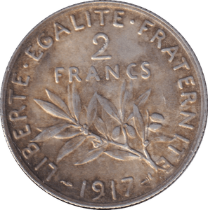 1917 SILVER 2 FRANC FRANCE WW1 - WORLD COINS - Cambridgeshire Coins