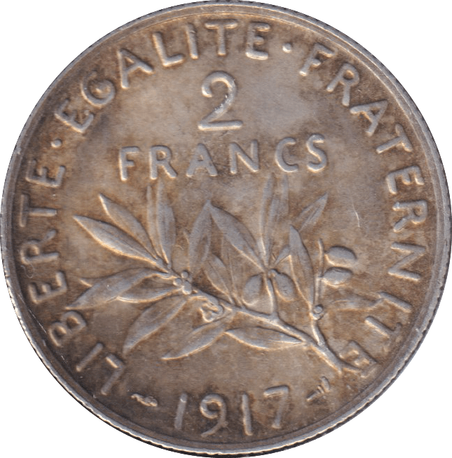1917 SILVER 2 FRANC FRANCE WW1 - WORLD COINS - Cambridgeshire Coins