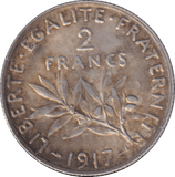 1917 SILVER 2 FRANC FRANCE WW1 - WORLD COINS - Cambridgeshire Coins