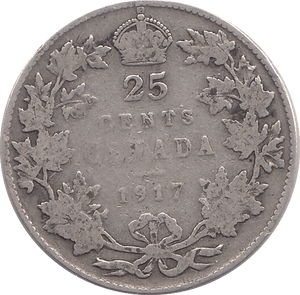 1917 SILVER 25 CENTS CANADA - SILVER WORLD COINS - Cambridgeshire Coins