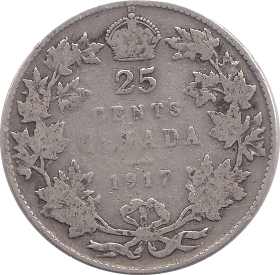 1917 SILVER 25 CENTS CANADA - SILVER WORLD COINS - Cambridgeshire Coins