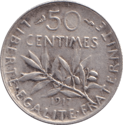 1917 SILVER 50 CENTIMES FRANCE - SILVER WORLD COINS - Cambridgeshire Coins