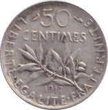 1917 SILVER 50 CENTIMES FRANCE - SILVER WORLD COINS - Cambridgeshire Coins