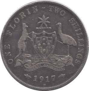 1917 SILVER AUSTRALIA FLORIN MELBOURNE MINT - SILVER WORLD COINS - Cambridgeshire Coins