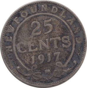 1917 SILVER NEWFOUNDLAND 25 CENT - SILVER WORLD COINS - Cambridgeshire Coins