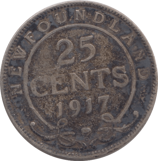 1917 SILVER NEWFOUNDLAND 25 CENT - SILVER WORLD COINS - Cambridgeshire Coins
