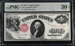 1917 UNITED STATES ONE DOLLAR FR1601 PMG 30 VERY FINE - PMG CERTIFIED WORLD BANKNOTES - Cambridgeshire Coins