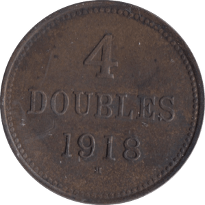 1918 4 DOUBLES GUERNSEY - SILVER WORLD COINS - Cambridgeshire Coins