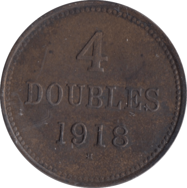 1918 4 DOUBLES GUERNSEY - SILVER WORLD COINS - Cambridgeshire Coins