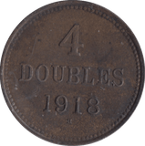 1918 4 DOUBLES GUERNSEY - SILVER WORLD COINS - Cambridgeshire Coins
