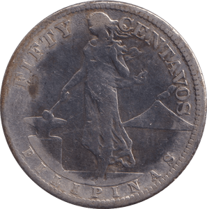 1918 FIFTY CENTS PHILIPPINES - WORLD COINS - Cambridgeshire Coins