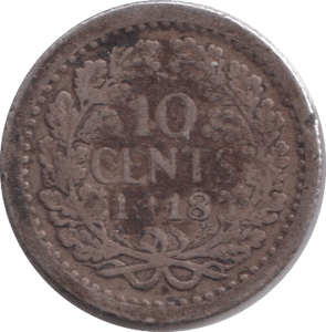 1918 SILVER 10 CENT NETHERLANDS - SILVER WORLD COINS - Cambridgeshire Coins