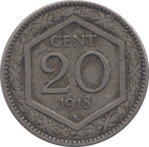 1918 SILVER 20 CENTESIMI ITALY - SILVER WORLD COINS - Cambridgeshire Coins