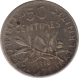 1918 SILVER 50 CENT FRANCE - SILVER WORLD COINS - Cambridgeshire Coins