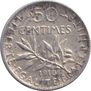 1918 SILVER 50 CENTS FRANCE - SILVER WORLD COINS - Cambridgeshire Coins