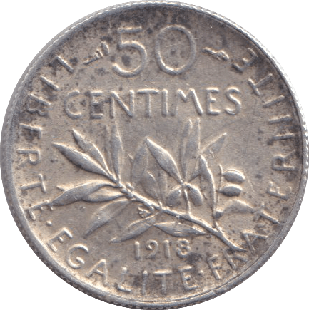 1918 SILVER 50 CENTS FRANCE - SILVER WORLD COINS - Cambridgeshire Coins