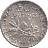 1918 SILVER 50 CENTS FRANCE - SILVER WORLD COINS - Cambridgeshire Coins