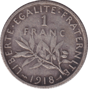 1918 SILVER FRANC FRANCE - SILVER WORLD COINS - Cambridgeshire Coins