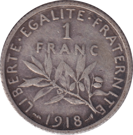 1918 SILVER FRANC FRANCE - SILVER WORLD COINS - Cambridgeshire Coins
