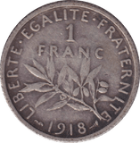 1918 SILVER FRANC FRANCE - SILVER WORLD COINS - Cambridgeshire Coins