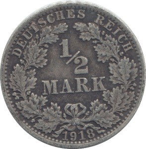1918 SILVER GERMANY HALF MARK - SILVER WORLD COINS - Cambridgeshire Coins