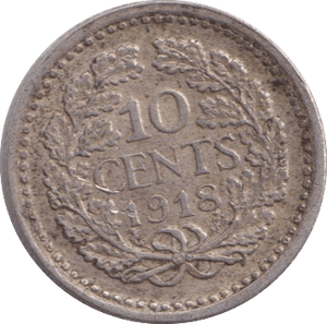 1918 TEN CENTS NETHERLANDS - SILVER WORLD COINS - Cambridgeshire Coins