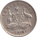 1918 THREEPENCE AUSTRALIA - SILVER WORLD COINS - Cambridgeshire Coins