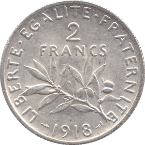 1918 TWO FRANCS FRANCE ( SILVER ) - WORLD COINS - Cambridgeshire Coins