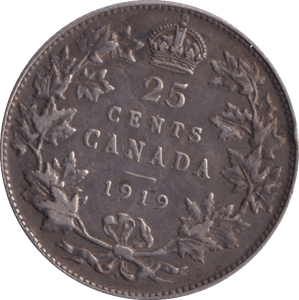 1919 SILVER 25 CENT CANADA - SILVER WORLD COINS - Cambridgeshire Coins