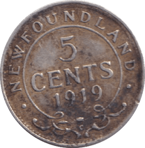 1919 SILVER 5 CENTS NEWFOUNDLAND - SILVER WORLD COINS - Cambridgeshire Coins