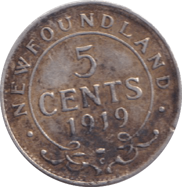 1919 SILVER 5 CENTS NEWFOUNDLAND - SILVER WORLD COINS - Cambridgeshire Coins