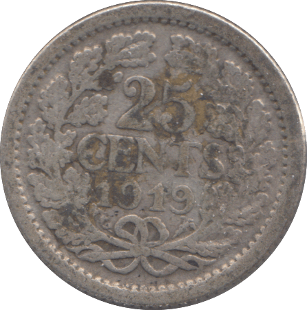 1919 SILVER NETHERLANDS 25 CENT - SILVER WORLD COINS - Cambridgeshire Coins