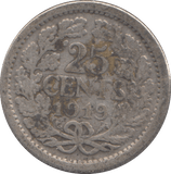 1919 SILVER NETHERLANDS 25 CENT - SILVER WORLD COINS - Cambridgeshire Coins