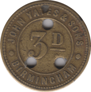 1920 3D TOKEN JOHN YATES & SONS BIRMINGHAM - OTHER TOKENS - Cambridgeshire Coins
