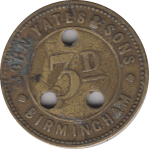 1920 3D TOKEN JOHN YATES & SONS BIRMINGHAM - OTHER TOKENS - Cambridgeshire Coins