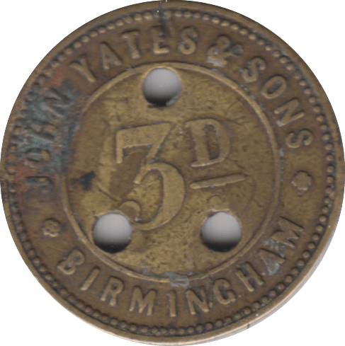 1920 3D TOKEN JOHN YATES & SONS BIRMINGHAM - OTHER TOKENS - Cambridgeshire Coins