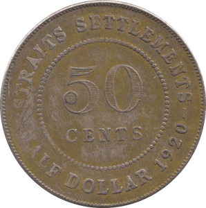 1920 50 CENT STRAIT SETTLEMENTS - SILVERWORLD COINS - Cambridgeshire Coins