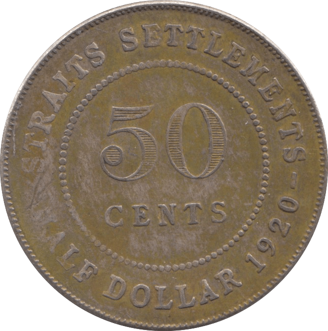 1920 50 CENT STRAIT SETTLEMENTS - SILVERWORLD COINS - Cambridgeshire Coins