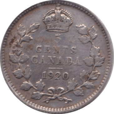 1920 SILVER 5 CENT CANADA - SILVER WORLD COINS - Cambridgeshire Coins