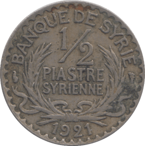 1921 1/2 PIASTRE SYRIA - WORLD COINS - Cambridgeshire Coins