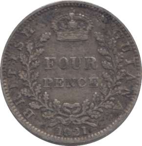 1921 SILVER BRITISH GUIANA FOUR PENCE - SILVER WORLD COINS - Cambridgeshire Coins