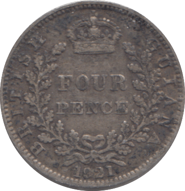 1921 SILVER BRITISH GUIANA FOUR PENCE - SILVER WORLD COINS - Cambridgeshire Coins