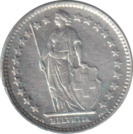 1921 SILVER HALF FRANC SWITZERLAND - SILVER WORLD COINS - Cambridgeshire Coins