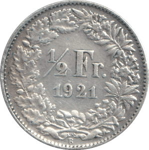 1921 SILVER HALF FRANC SWITZERLAND - SILVER WORLD COINS - Cambridgeshire Coins