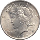 1922 SILVER PEACE DOLLAR PHILADELPHIA MINT 2 - SILVER WORLD COINS - Cambridgeshire Coins