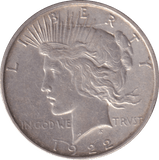 1922 SILVER PEACE DOLLAR USA - SILVER WORLD COINS - Cambridgeshire Coins
