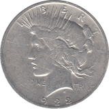 1922 SILVER PEACE DOLLAR USA - SILVER WORLD COINS - Cambridgeshire Coins
